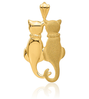10K massives Gelbgold Medium Katze Anhänger Halskette 24mm 0,9 Zoll poliert, matt