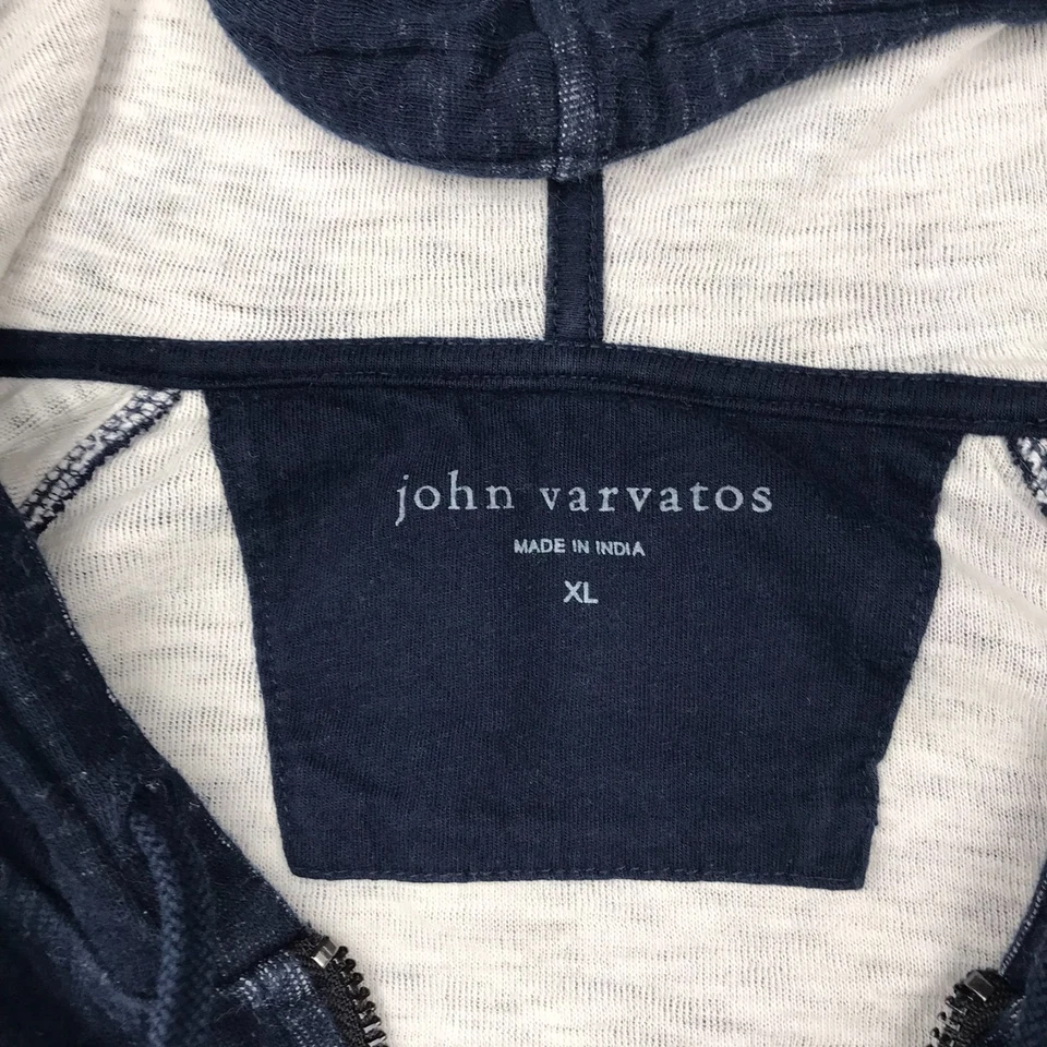 John Varvatos 连帽衫男式 XL 海军蓝条纹棉质轻便全拉链豪华 — 第 4/4 张图片