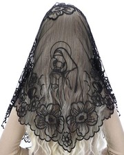 Church Lace Mantilla Catholic Chapel Veils, Spanish Triangle Black Virgin Mar...