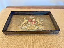 Antique Hand Painted Toleware Heraldic Coat of Arms Metal Tray 23 x 14cm