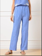 Talbots Wide Leg Washed Linen Pants Size Medium Petite Cross Dyed Elastic Waist