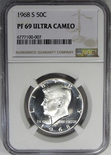 1968-S 50C NGC PF69UCAM PROOF 40% SILVER KENNEDY ~ GORGEOUS BLACK & WHITE!