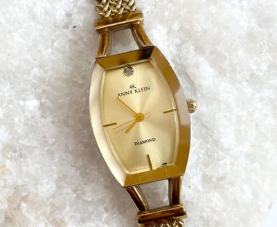 Anne Klein Diamond Gold T Braided 8030 Vintage Women's Wristwatch - 20mm WORKS!