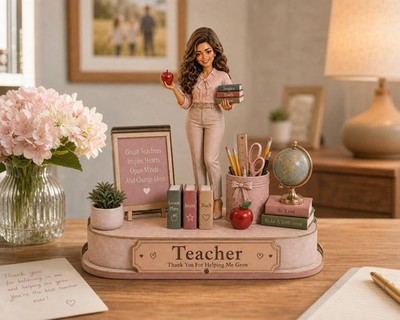 Personalized Teacher Wooden Block Decor, 2D Flat Thank You Teacher Gift, Classro