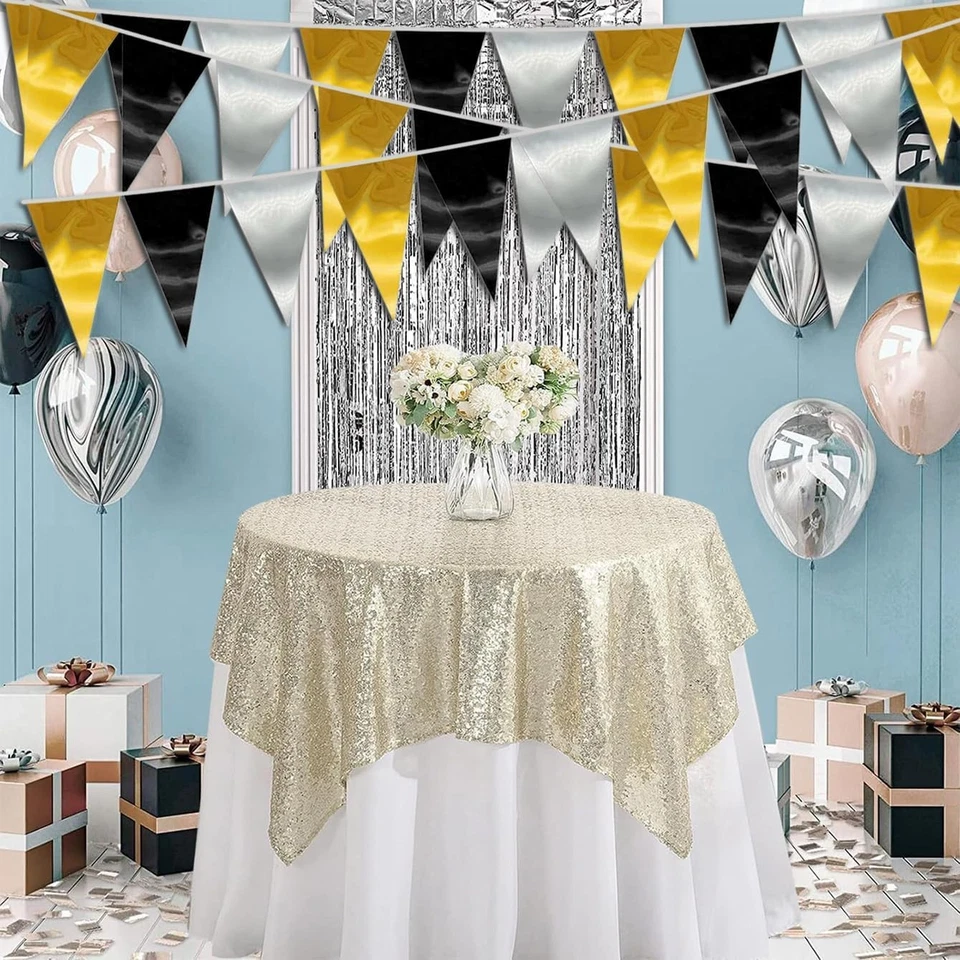 Banderín banderín triángulo plata oro negro 20M/65FT Foto 3 de 4