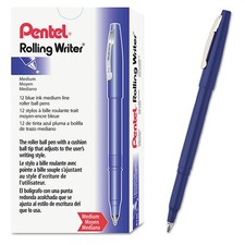 Pentel R100C Medium 0.8 mm Stick Rollerball Pen - Blue Ink/Barrel 1-DZ New