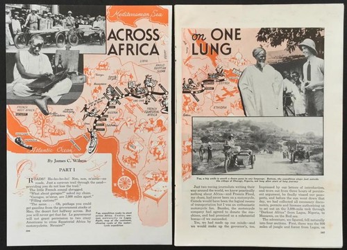 “Across Africa on One Lung” James Wilson 1938 article Three-Wheeling Thru Africa