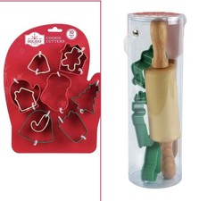 Holiday Time 10 pc Christmas Cookie Cutters  CWC 5 Pcs Mini Baking Set.New
