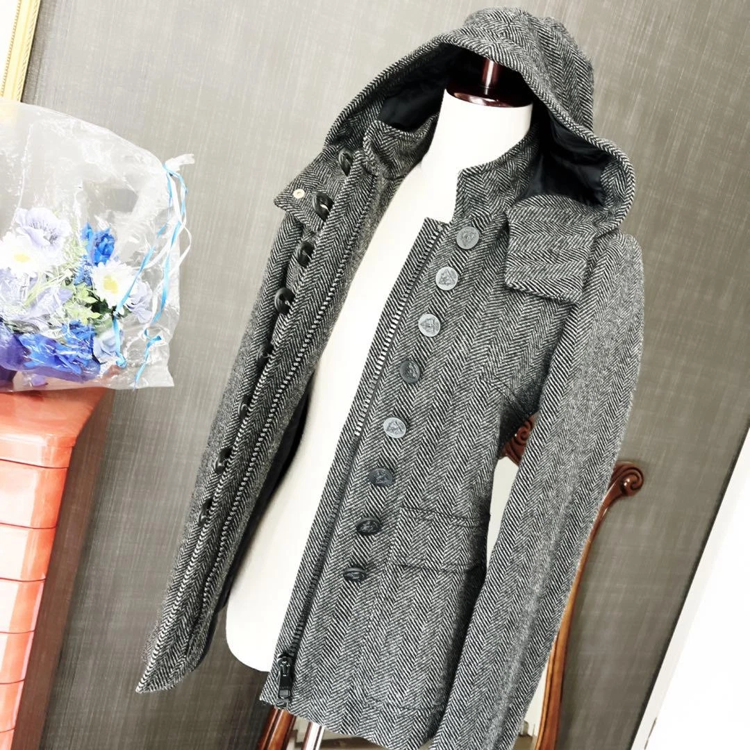 GUCCI piumino a spina di pesce in cashmere cappotto tweed