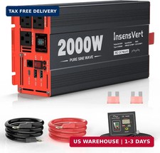 2000 Watt Pure Sine Wave Power Inverter DC 24V to 120V AC, with 2 AC,18W USB, an