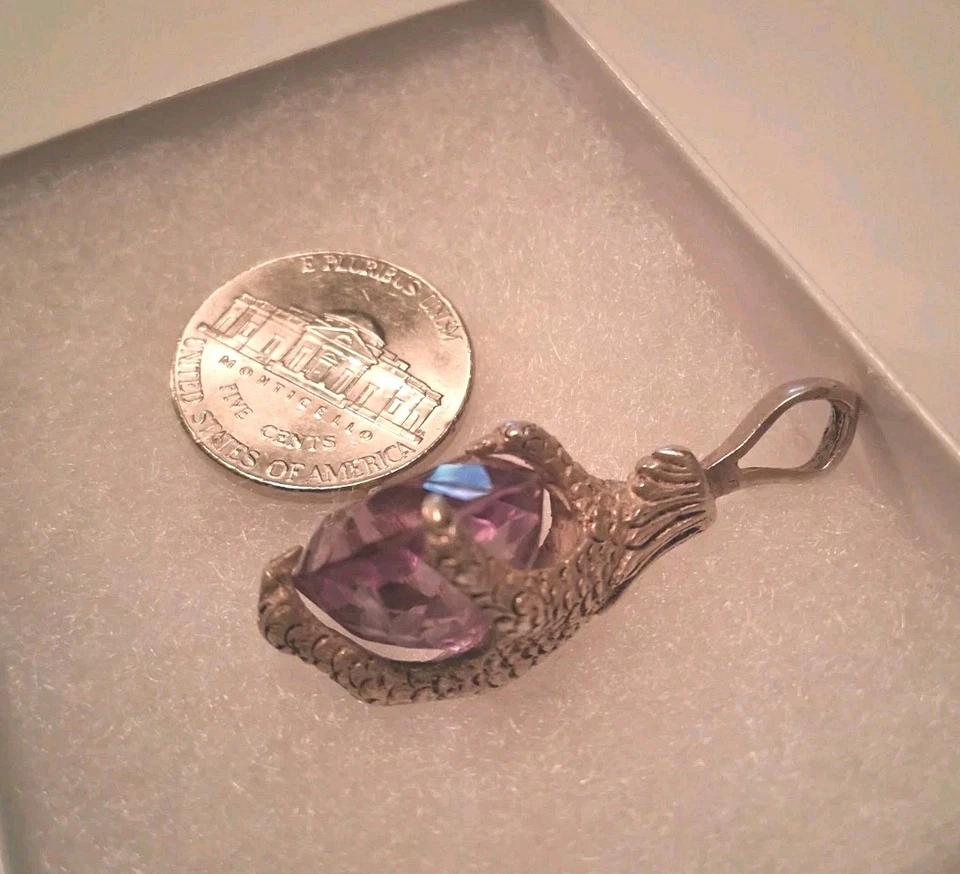 Colgante grande solitario amatista en plata de ley con garra de dragón/de colección años 70 Foto 4 de 4