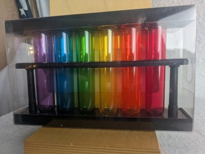 Set of 6 Test Tube Shooters & Rack Multicolored Science Themed NEW