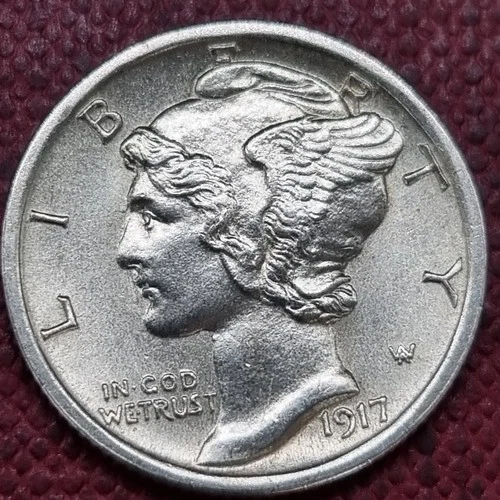 1917 Mercury Dime 10c UNC Uncirculated Full Bands #100179