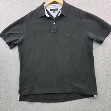 TOMMY HILFIGER Essential Pique Short Sleeve Polo Shirt Mens L Black 100 COTTON