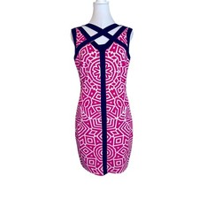 JAX Dress Womens Size 4 Pink White Black Lined Sleeveless Sheath Stretch Luxe