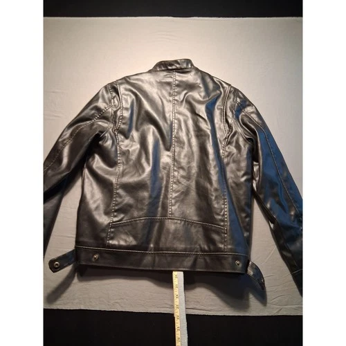 Guess Jacket Mens L Dark Brown Leather Cafe Racer Sherpa Lined Full Zip image 10