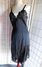 Black Vintage Shadowline full petticoat slip, SZ 34, nylon, 6" split, lace bust