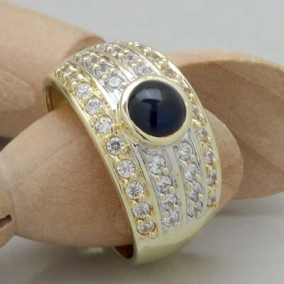 Ring Gold Damen mit Saphir + Zirkonia Besatz in 585/14K Gelbgold Gr. 58 - Bild 1 von 4