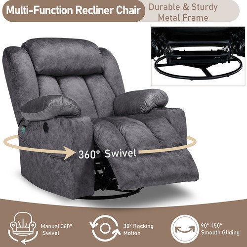 Manual Swivel Rocker Recliner Chair Glider Rocking Recliner w/ Heat & Massage - Picture 24 of 32