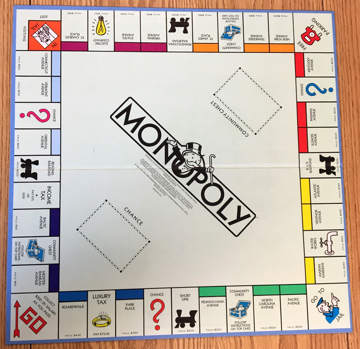 Monopoly Replacement Board Only 1985 Parker Brothers Kenner Toys