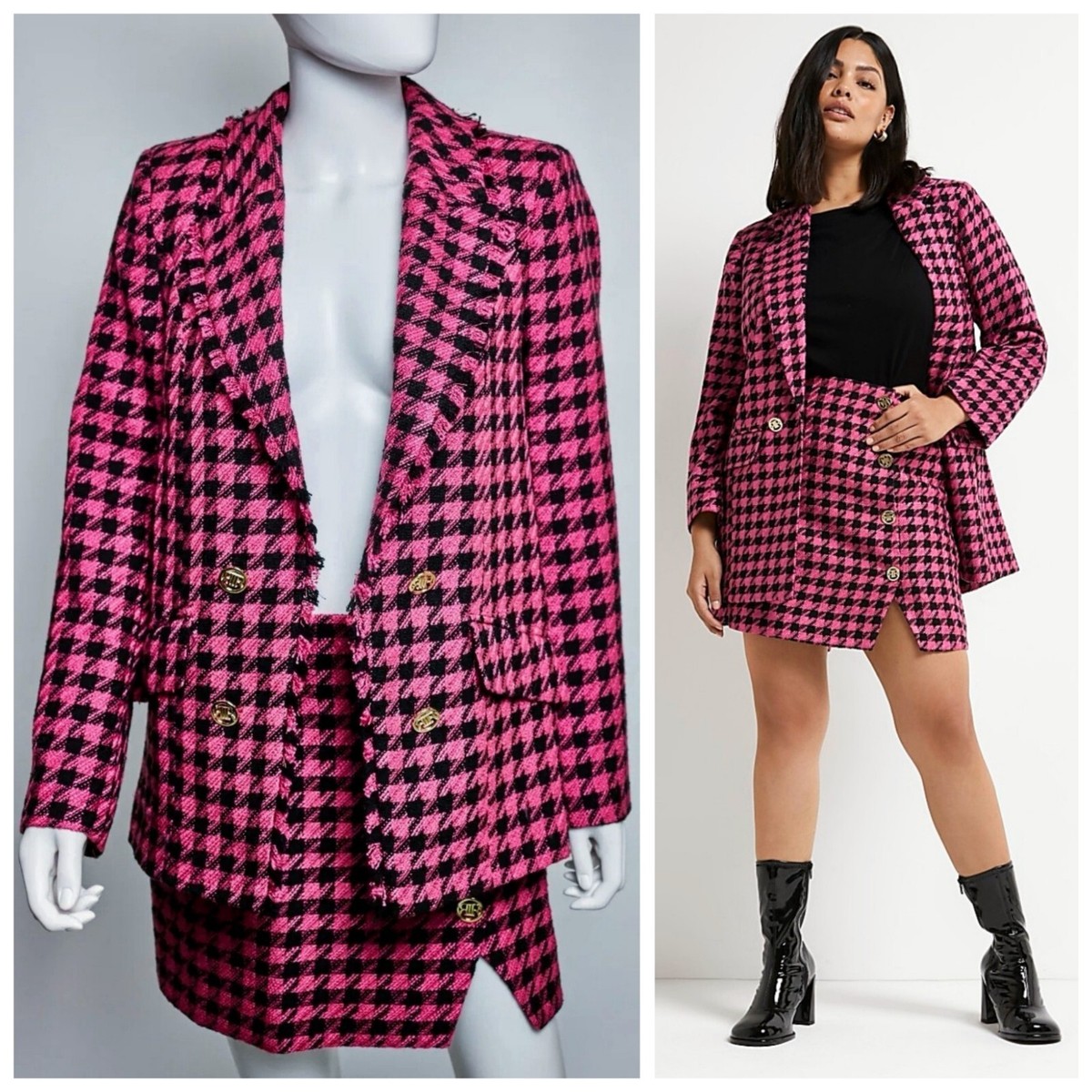 Houndstooth Pattern River Island Pink Dogtooth Cardigan RIVER
