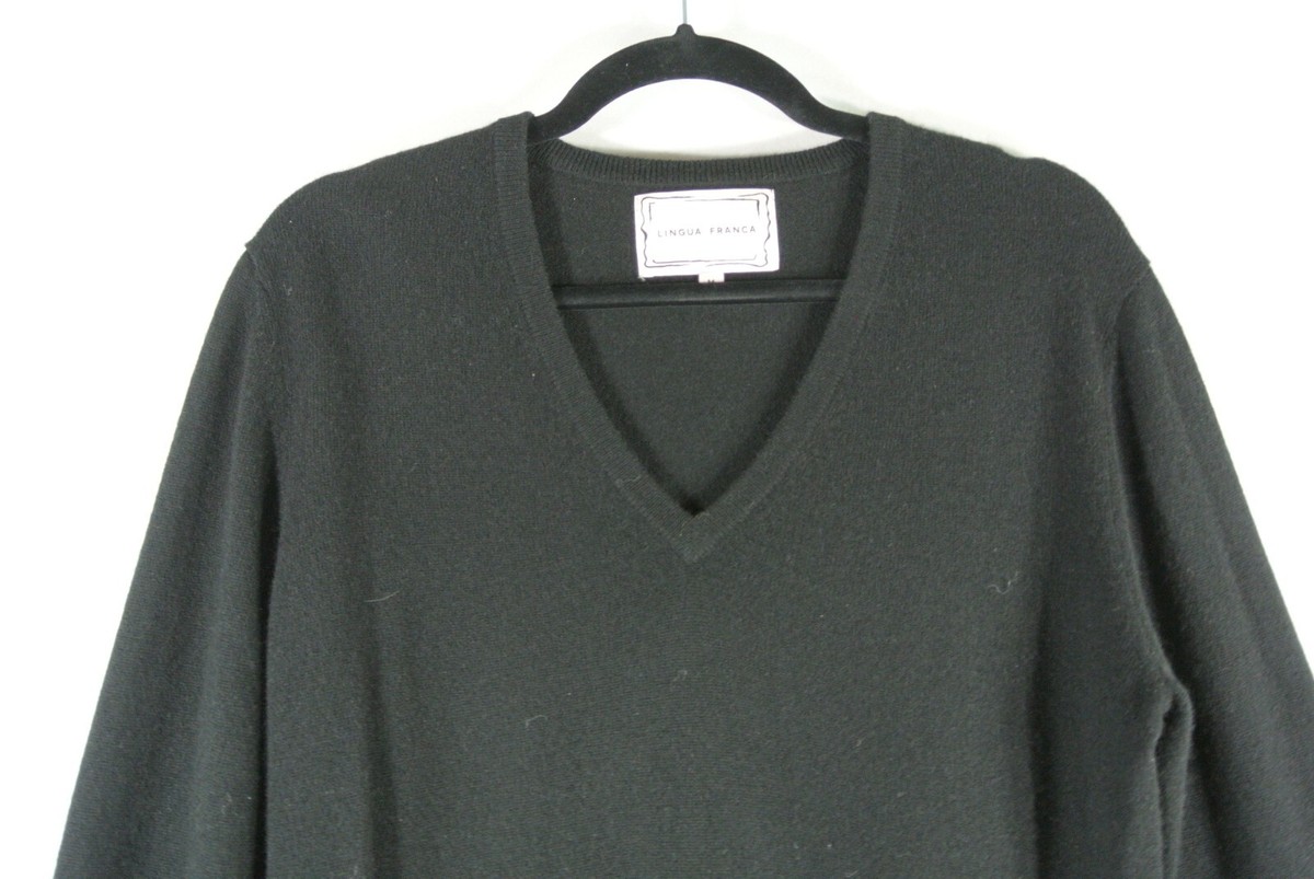 NEW Lingua Franca Classic V-Neck Cashmere Sweater in Black Size M