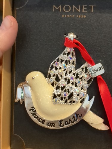 Neu im Karton 2020 Monet "Frieden auf Erden" TAUBE Strass Weihnachtsschmuck VOGEL  - Bild 2 von 7