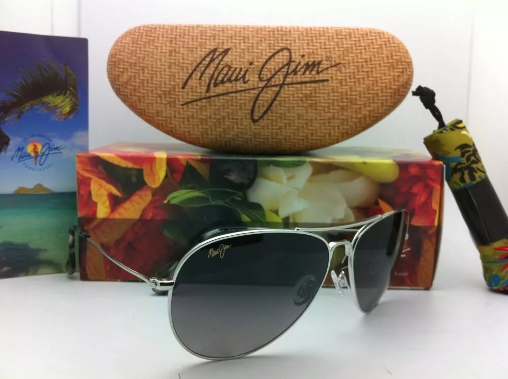 New MAUI JIM Titanium Sunglasses MAVERICKS 264 17 Silver Frames