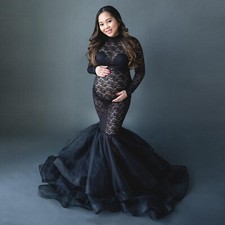 Pregnant Women Dress Maternity Lace Gown Fluffy Tail For Photography Photo Shoot