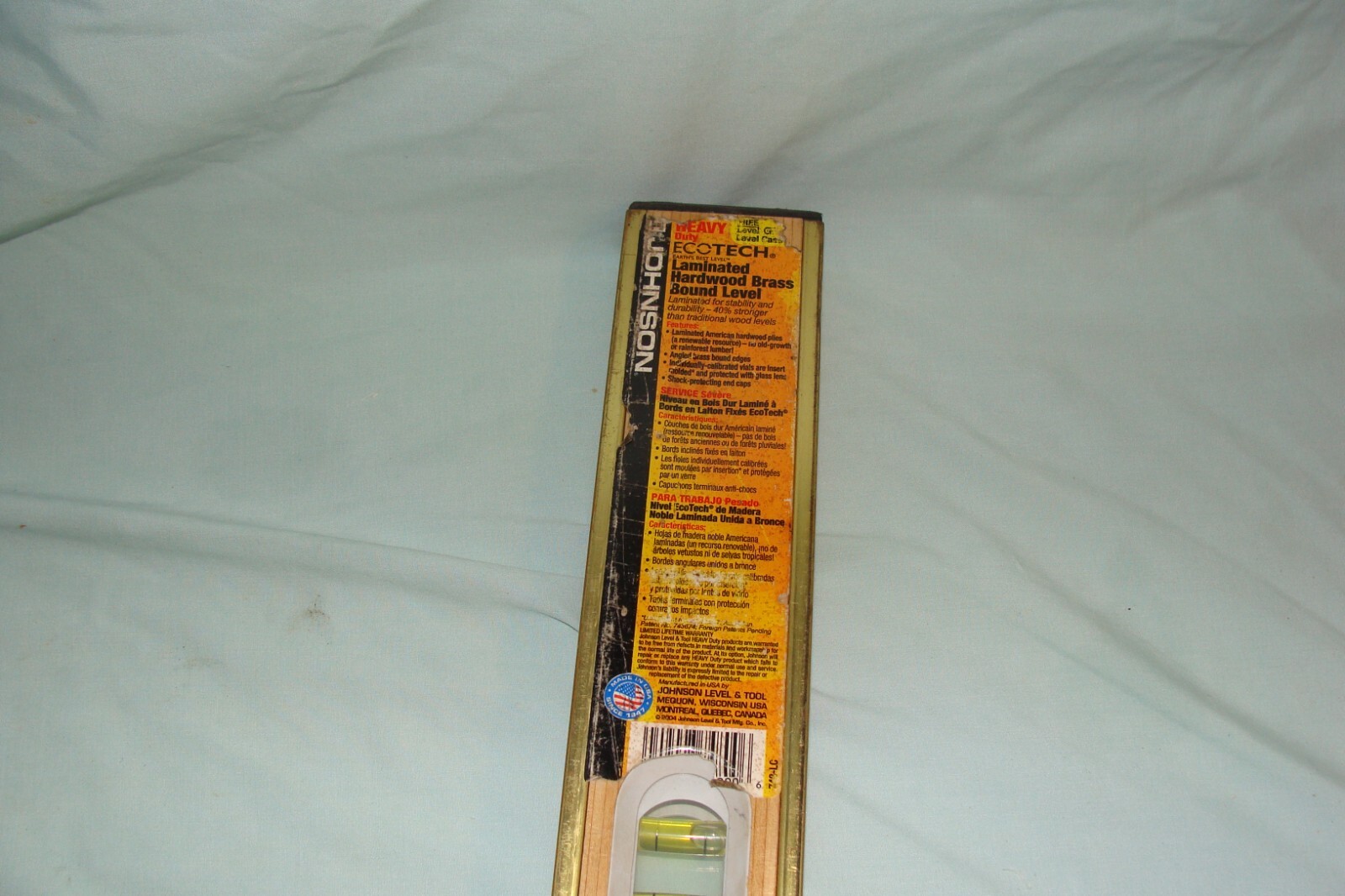 JOHNSON LEVEL & TOOL CO. USED 48" HEAVY DUTY HARDWOOD BRASS BOUND LEVEL #748