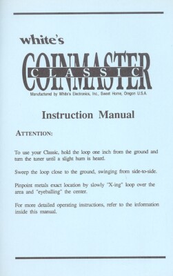 Instruction Manual For Whites Coinmaster Classic Metal Detector 621-0344 NEW!