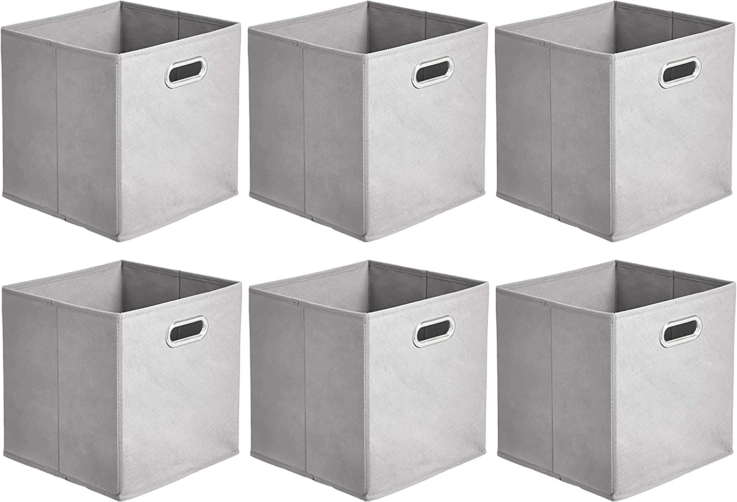 Collapsible Fabric Cube Storage Bins 6-Pack 10.5x10.5x11 Inches Grey Organizer