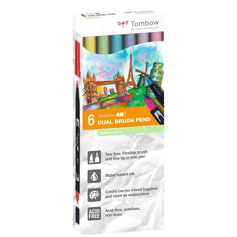 Tombow ABT Dual Brush Pen Pastel Colour Box (6pc)
