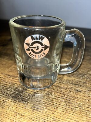 A&W Glass Mug Root Beer Float Mini Small Kids Orange Arrow Bullseye Logo Vintage