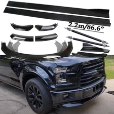 For Ford F150 F-150 Front Bumper Lip Spoiler Side+Skirts Rear+Glossy Black