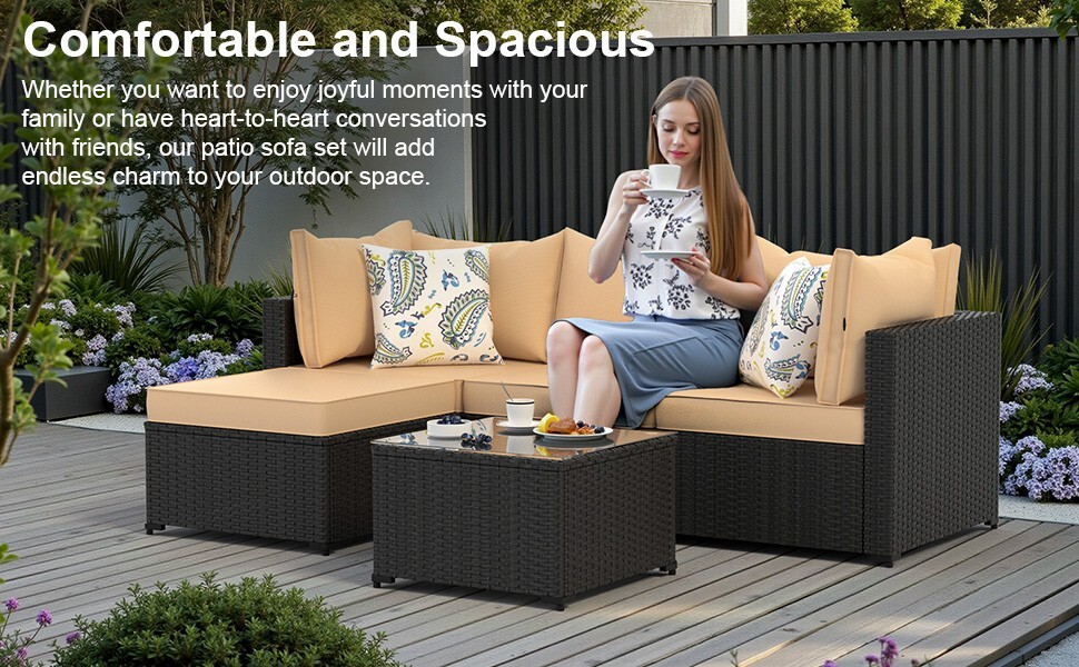Patio Furniture Set  Outdoor Sectional Sofa w/  Coffee Tabl for Backyard, Garden