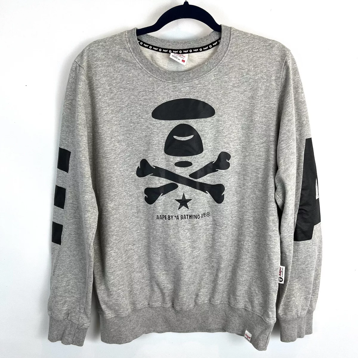 Aape by A Bathing Ape Sweatshirt Mens L Gray Pullover Long Sleeve