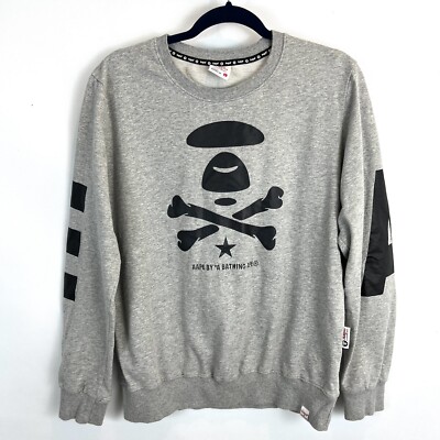 Aape by A Bathing Ape Sweatshirt Mens L Gray Pullover Graphic Hip