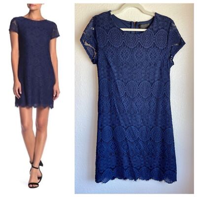 NWOT Laundry by Shelli Segal Women's Navy Scallop Hem Short Sleeve Lace  Dress 10 | eBay