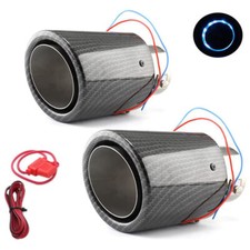 2pcs Modified Led Luminous Muffler Tip Tail Pipe Carbon Fiber Curved Universal