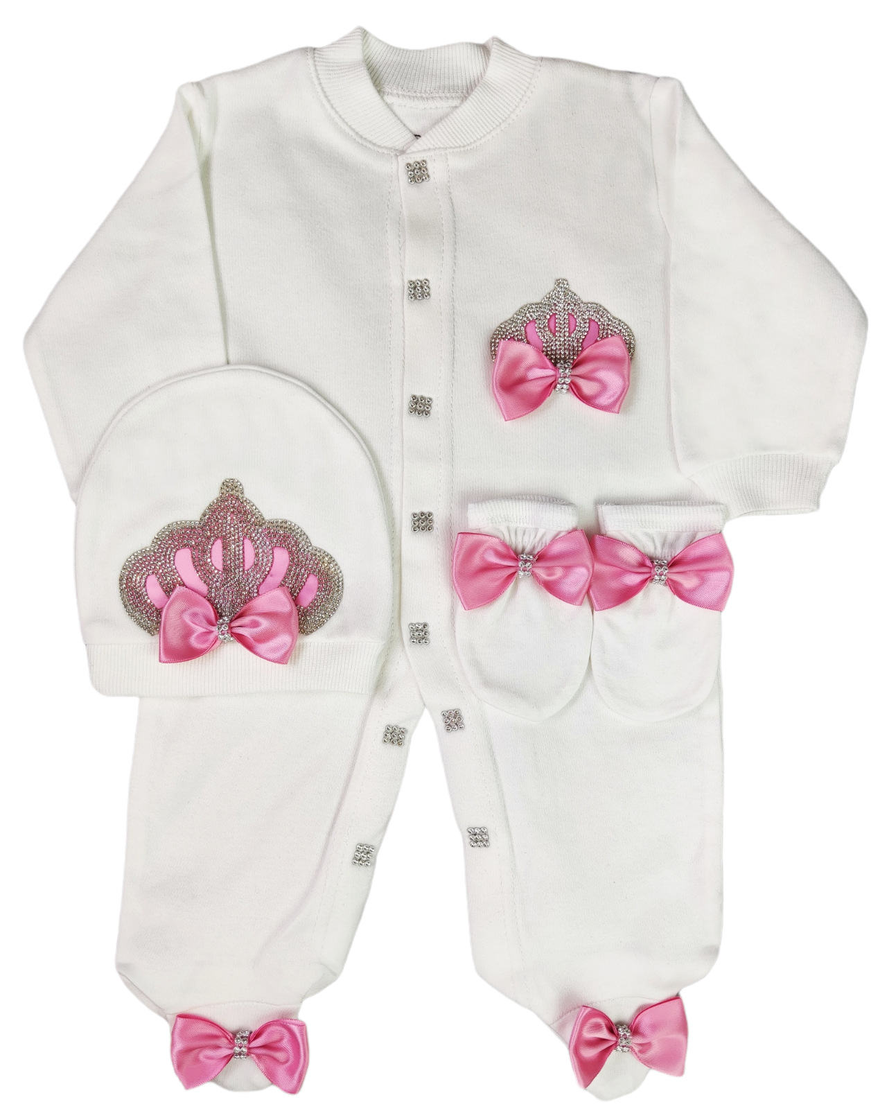 Baby Girl Newborn Crown Romper gift Set 3 piece Bow Romper Set for Unisex