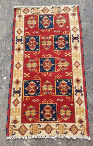 Vintage Hand Made Traditional Rug Oriental Wool Multicolor Carpet 120x55 cm
