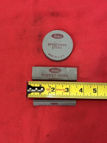 VINTAGE ANSCO 3 PIECE SPORTSMAN SHARPENING STONE SET 1950s IN ORIGINAL POUCH!! - Picture 4 of 9