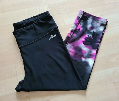 SPALDING Speed-Dri Black Pink Floral Mid Rise Workout Cropped