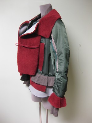 $2700 UNDERCOVER Layered Taffeta Knit Shearling Leather