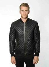 Quilted Men's Black Leather Jacket 100 Real Lambskin Causal Slim Fit Jacket