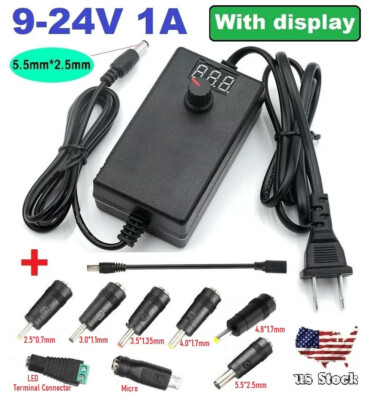 Adjustable Voltage Power Supply Adapter AC/DC 9-24V 1A With LED Display +8 Plug