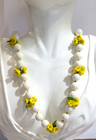JAPAN Fruit Salad Yellow Flower Floral Glass White Bead Vintage 24" Necklace