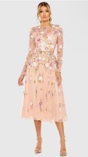 Mac Duggal 5716 Sequined Floral Long Sleeve Midi Dress Blush MSRP $498 Sz 6