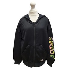 Adidas Tracksuit Top/ Jacket Black Hooded Full Zip Girl's Age 11-12 Years I702